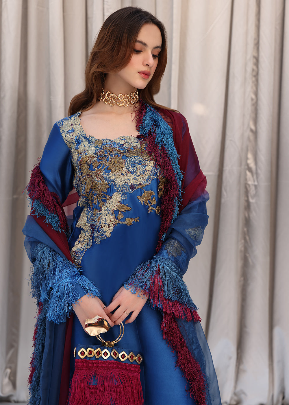 Celestial Ocean by Musferah Saad Cobalt Blue Custom Designer Dress Celestial Ocean by Musferah Saad Cobalt Blue Custom Designer Dress