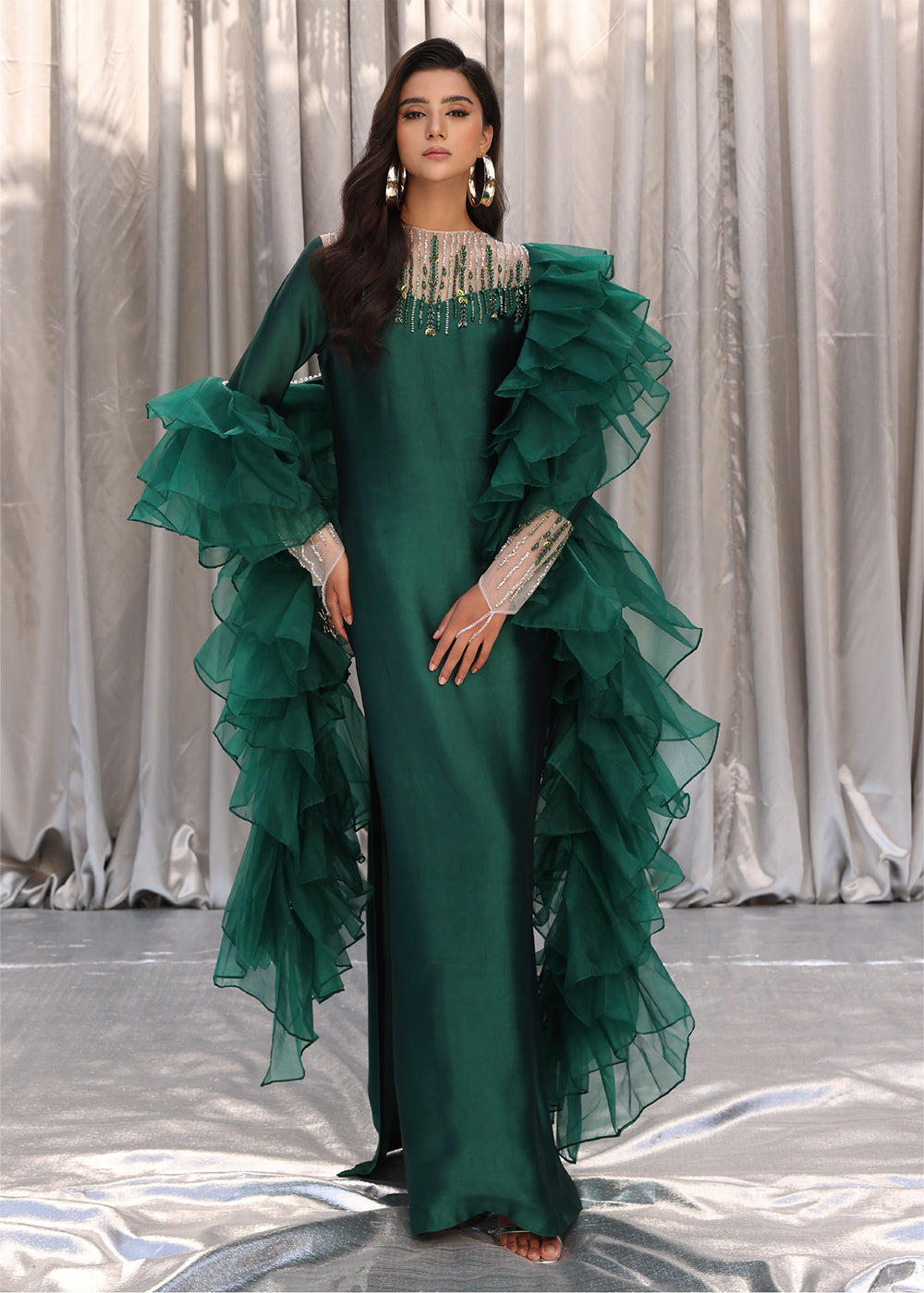 Emerald Chic by Musferah Saad Emerald Green Custom Designer Dress Emerald Chic by Musferah Saad Emerald Green Custom Designer Dress