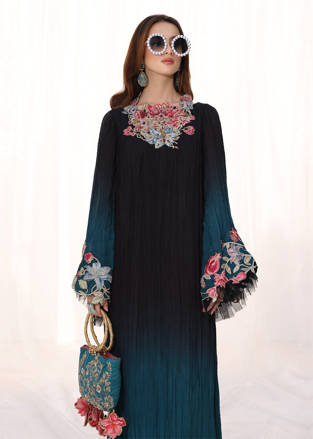 silk designer dresses Italian Luxury Designer White Roses print long sleeve 100% silk dress